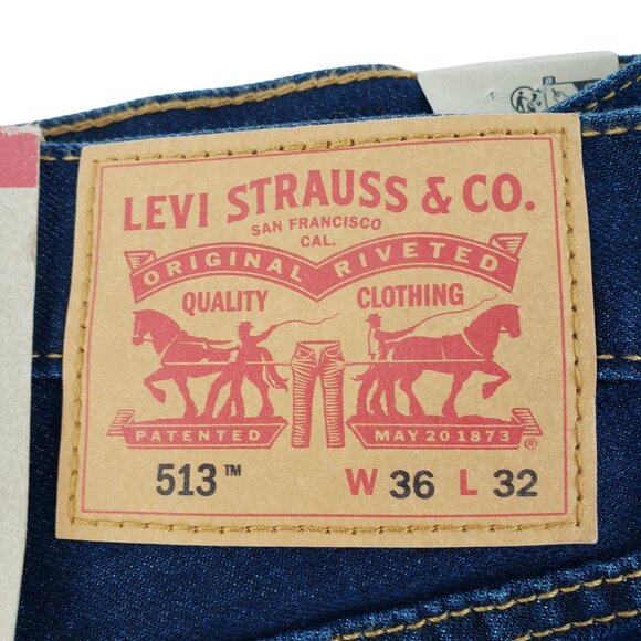 Levi's Jeans Men's 36x32 513 Slim Straight Stretch Denim Blue Dark Wash NWT - Picture 2 of 10